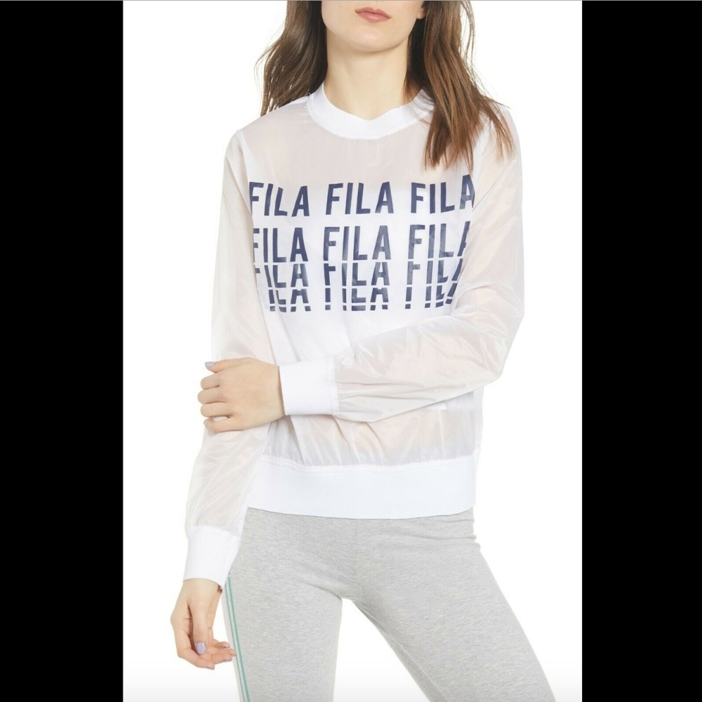 NWD $65 FILA Sol Sheer Woven Sweatshirt Top White‎
